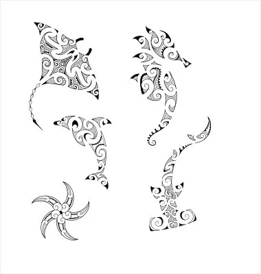 Maori style WATER animal tattoos collection sheet