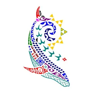 Polynesian humpback whale and sun tattoo
