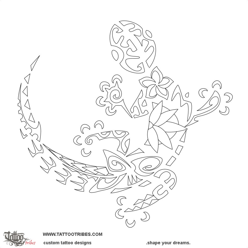 Stencil outline of Mo´o ´ārara, Gecko downloadable hi-res tattoo stencil