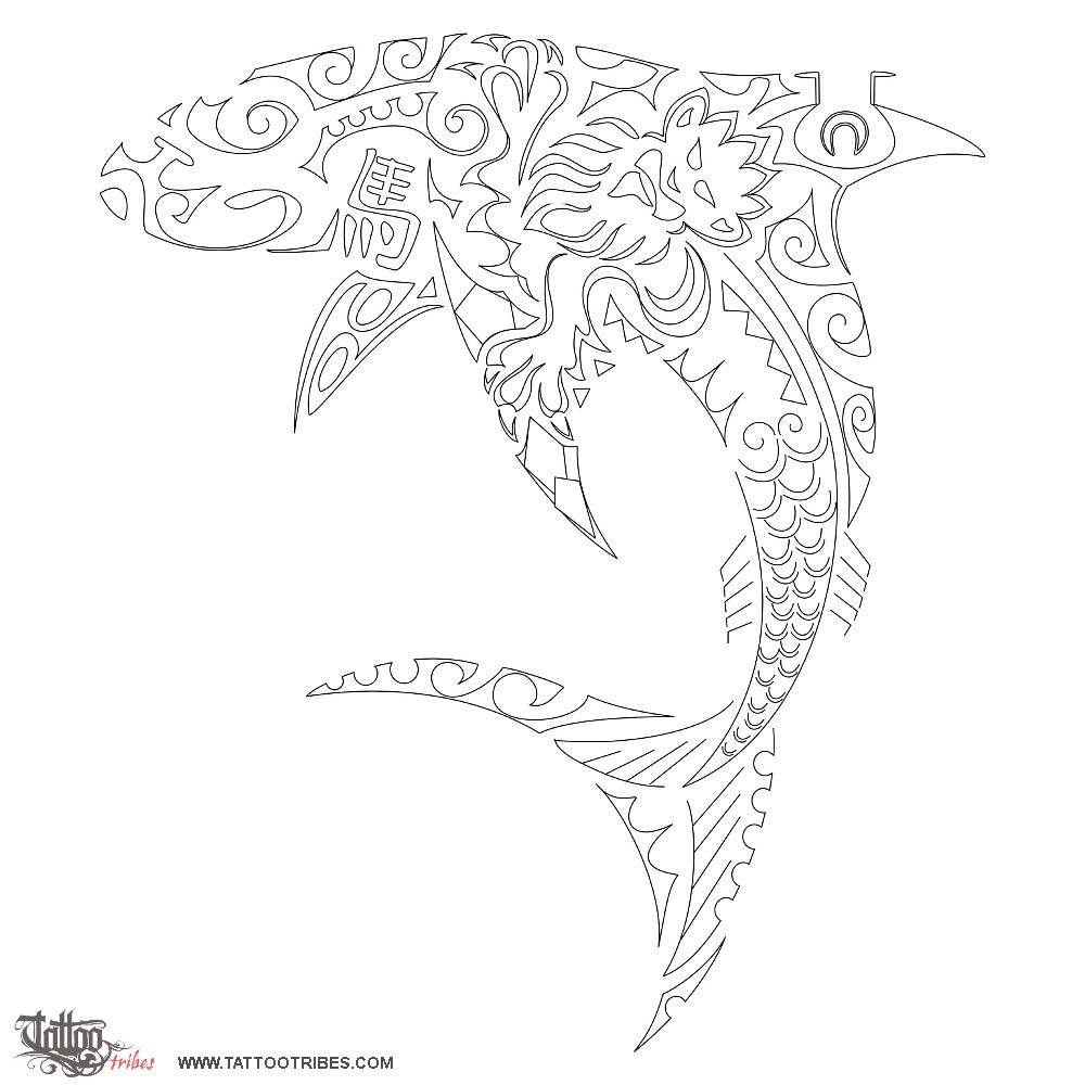 Stencil outline of Shark, Adam downloadable hi-res tattoo stencil