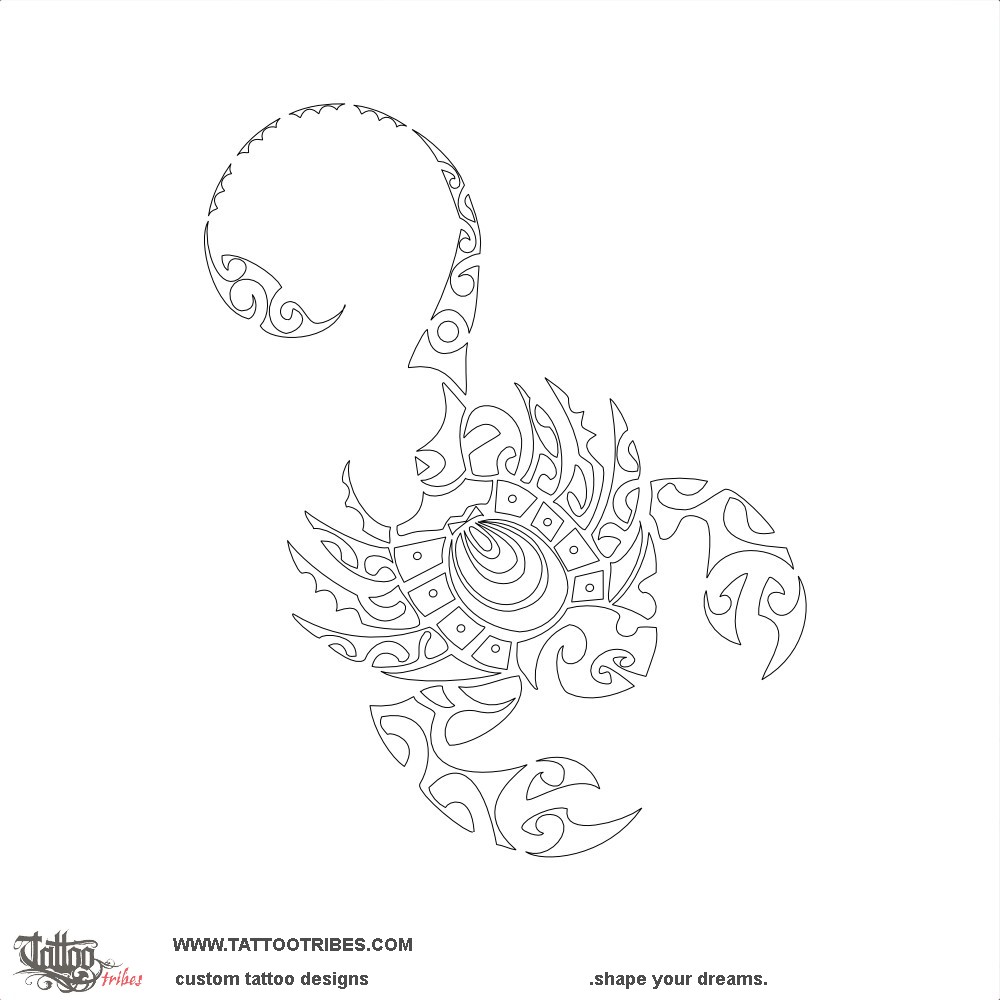 Stencil outline of Tribal scorpion, Revamp downloadable hi-res tattoo stencil