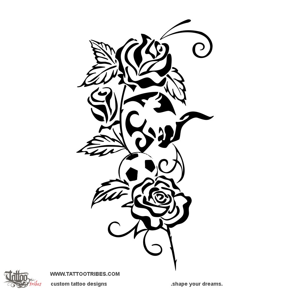 Tattoo image of Taurus and roses, May downloadable hi-res tattoo flash design
