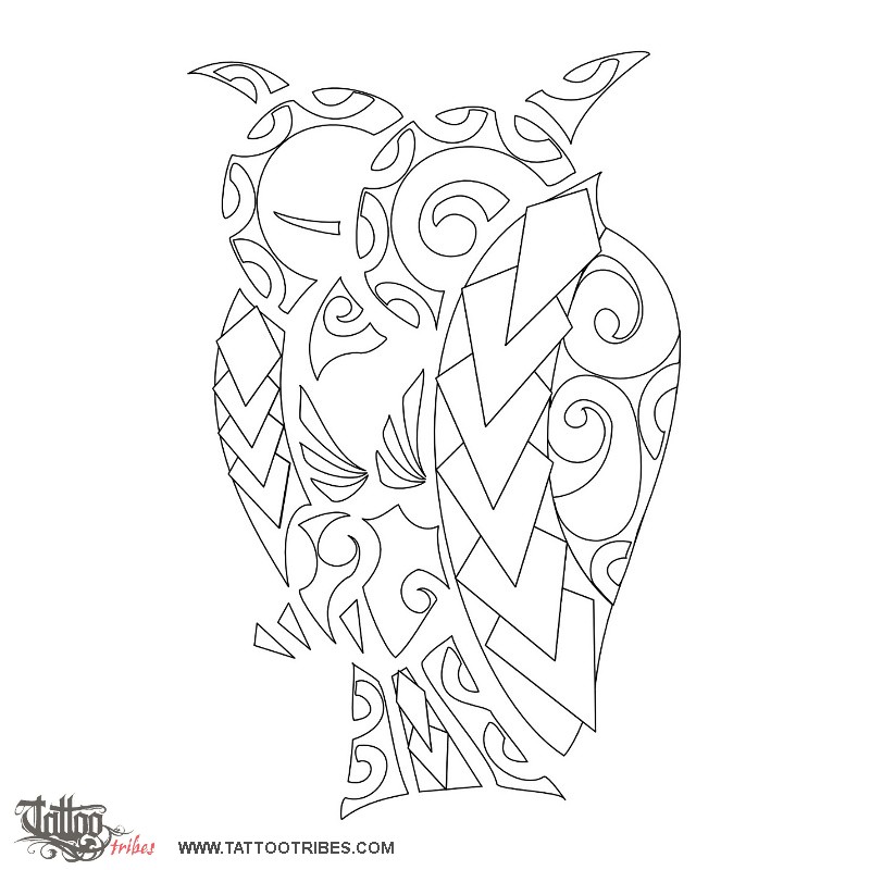 Stencil outline of Owl, Coverup downloadable hi-res tattoo stencil