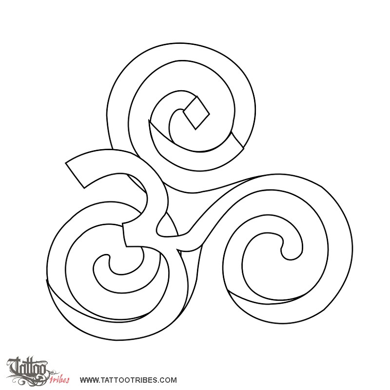 Stencil outline of Triskell and Aum, Essence downloadable hi-res tattoo stencil