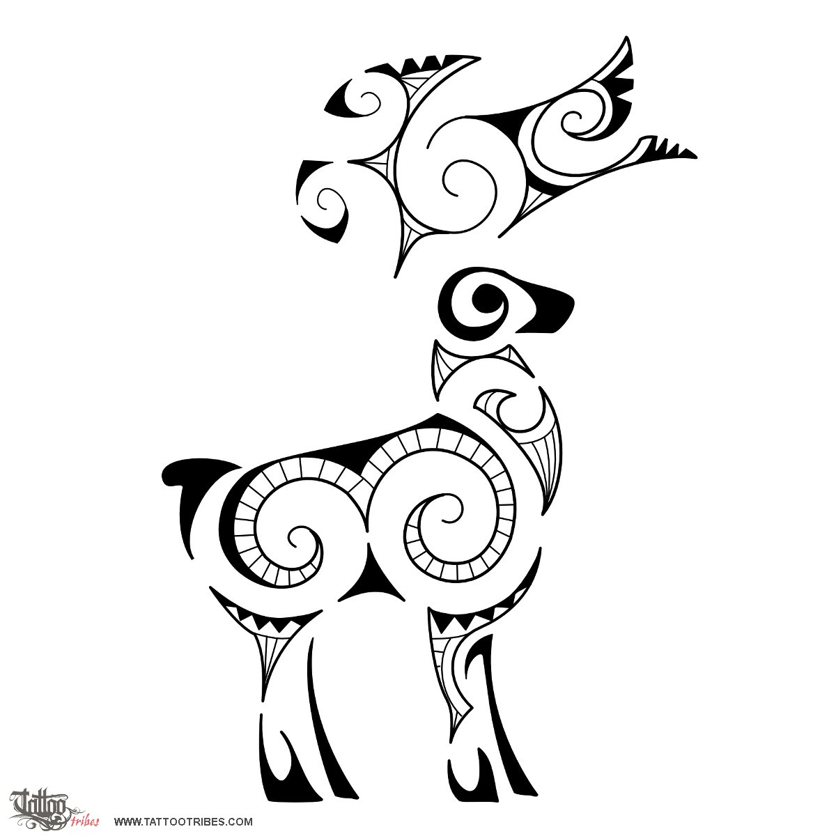 Tattoo image of Maori style deer, Maori series: EARTH downloadable hi-res tattoo flash design