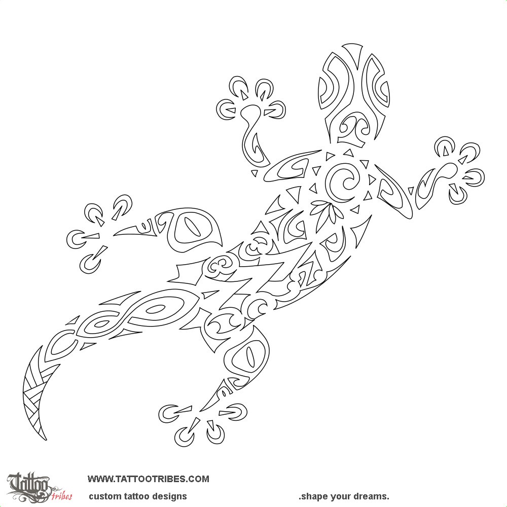 Stencil outline of ´ārara, Gecko downloadable hi-res tattoo stencil