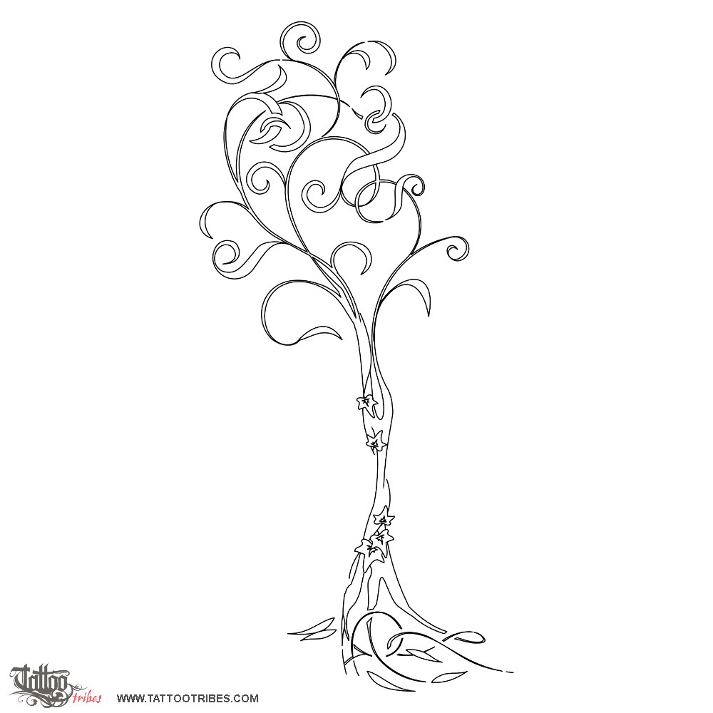 Stencil outline of Family tree, Union, continuity downloadable hi-res tattoo stencil