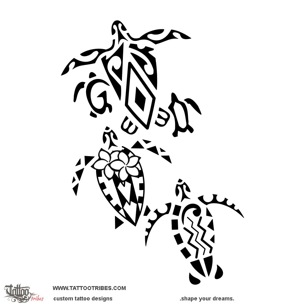Tattoo image of 3 turtles, Siblings downloadable hi-res tattoo flash design