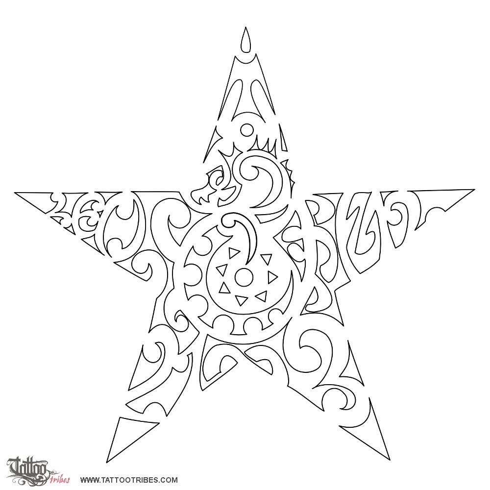 Stencil outline of Stars, Tun & Leo downloadable hi-res tattoo stencil