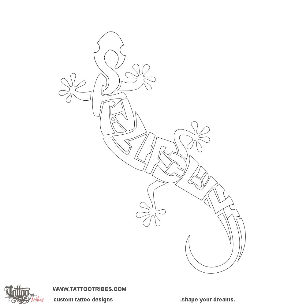 Stencil outline of Peninatautele, Gecko downloadable hi-res tattoo stencil