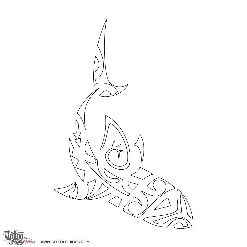 Stencil outline of Shark, Warrior downloadable hi-res tattoo stencil