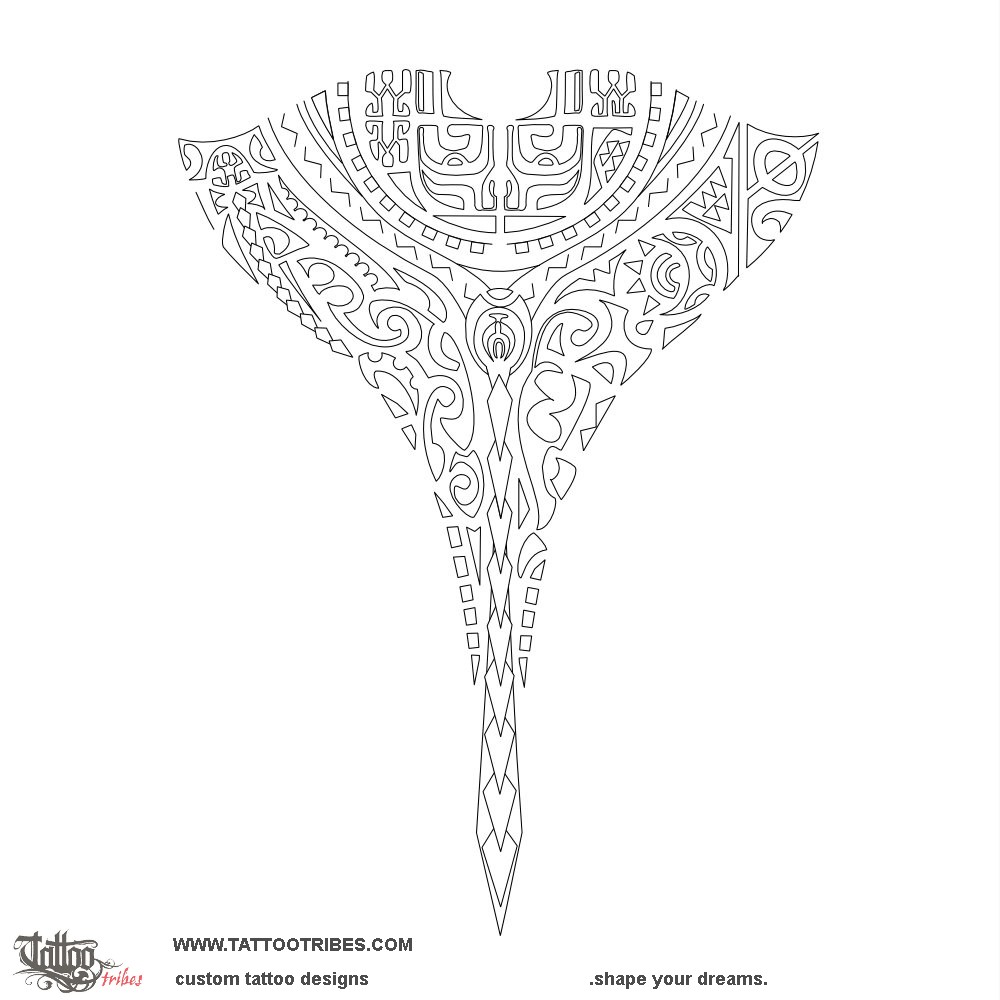 Stencil outline of Fai, Manta ray downloadable hi-res tattoo stencil