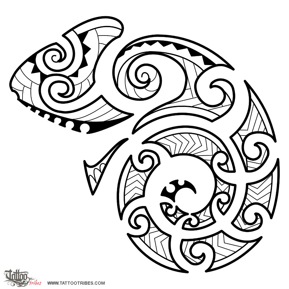 Tattoo image of Maori style chameleon, Transformation downloadable hi-res tattoo flash design