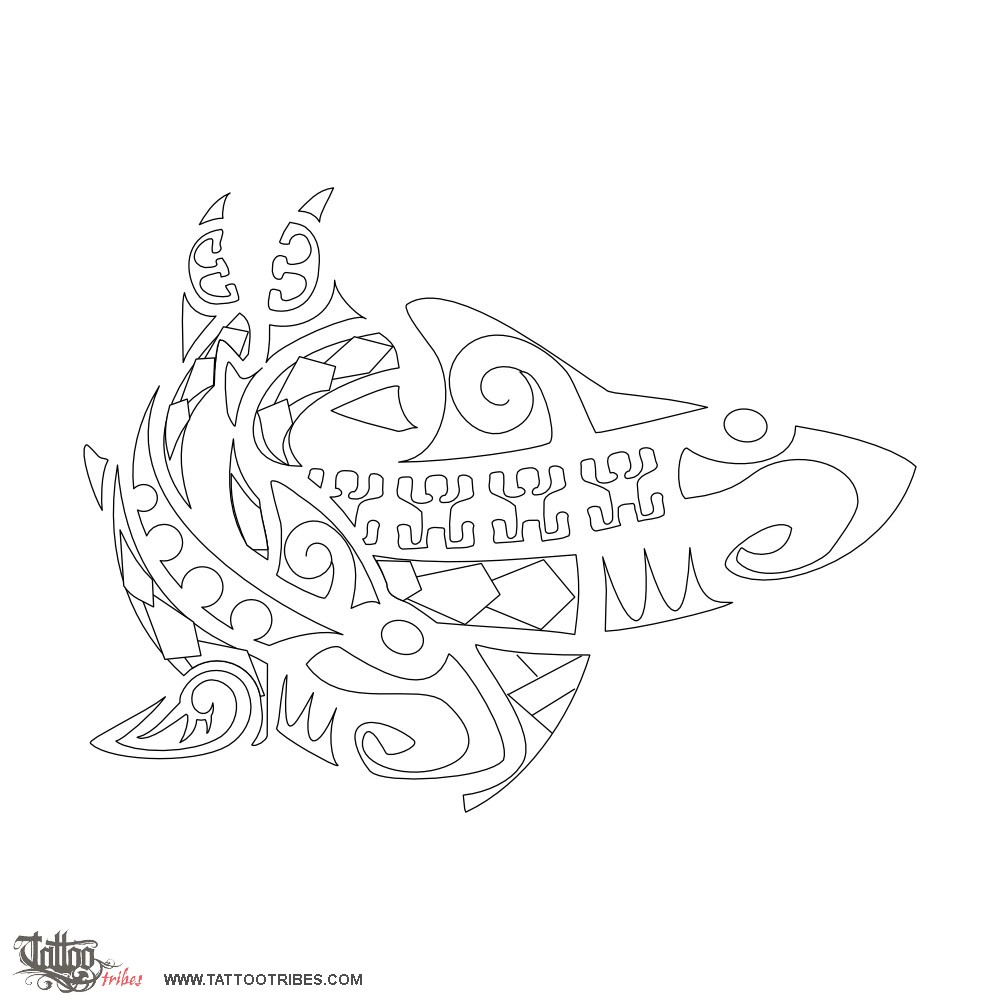 Stencil outline of Two sharks, Couple downloadable hi-res tattoo stencil