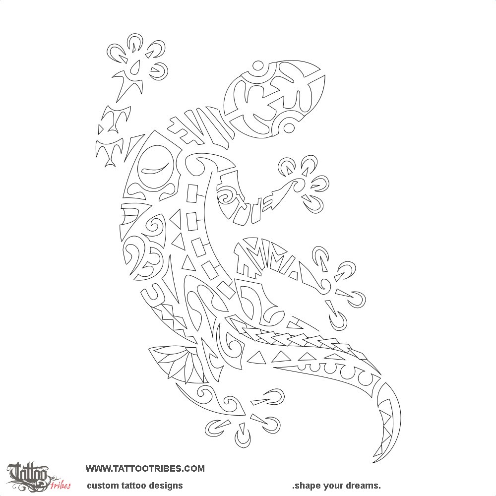 Stencil outline of Gecko, Family first downloadable hi-res tattoo stencil