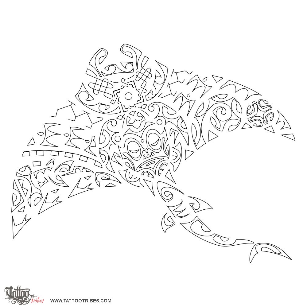 Stencil outline of Manta ray, Sea bound downloadable hi-res tattoo stencil