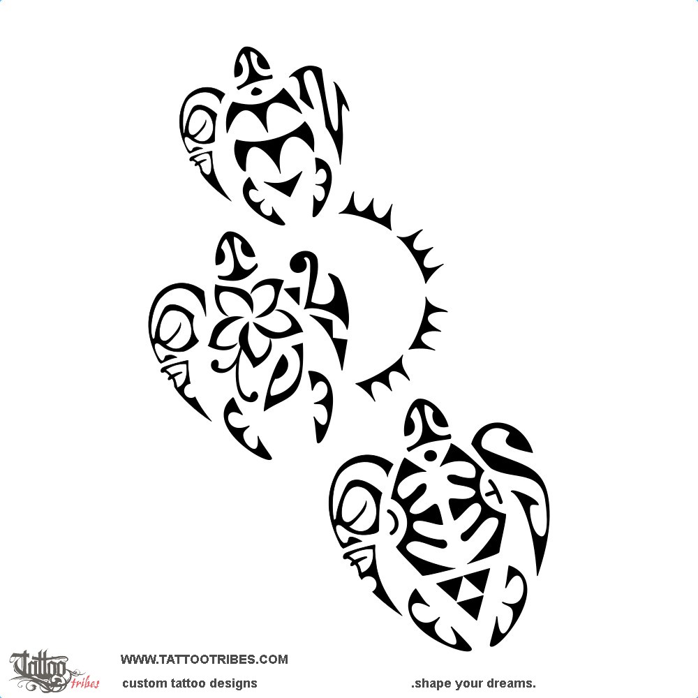 Tattoo image of Toó Toru Honu, Three turtles downloadable hi-res tattoo flash design
