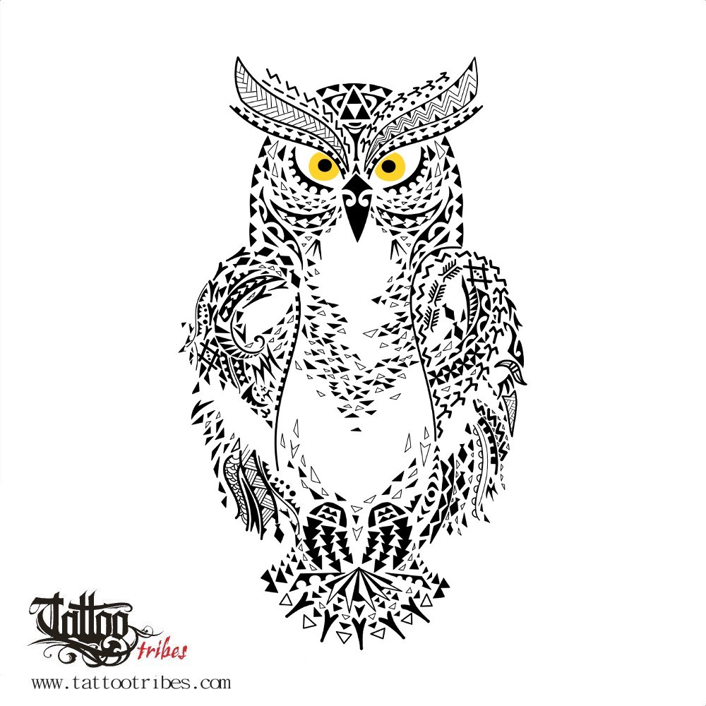 Tattoo image of Tribal owl, iJam Fest 2020 downloadable hi-res tattoo flash design