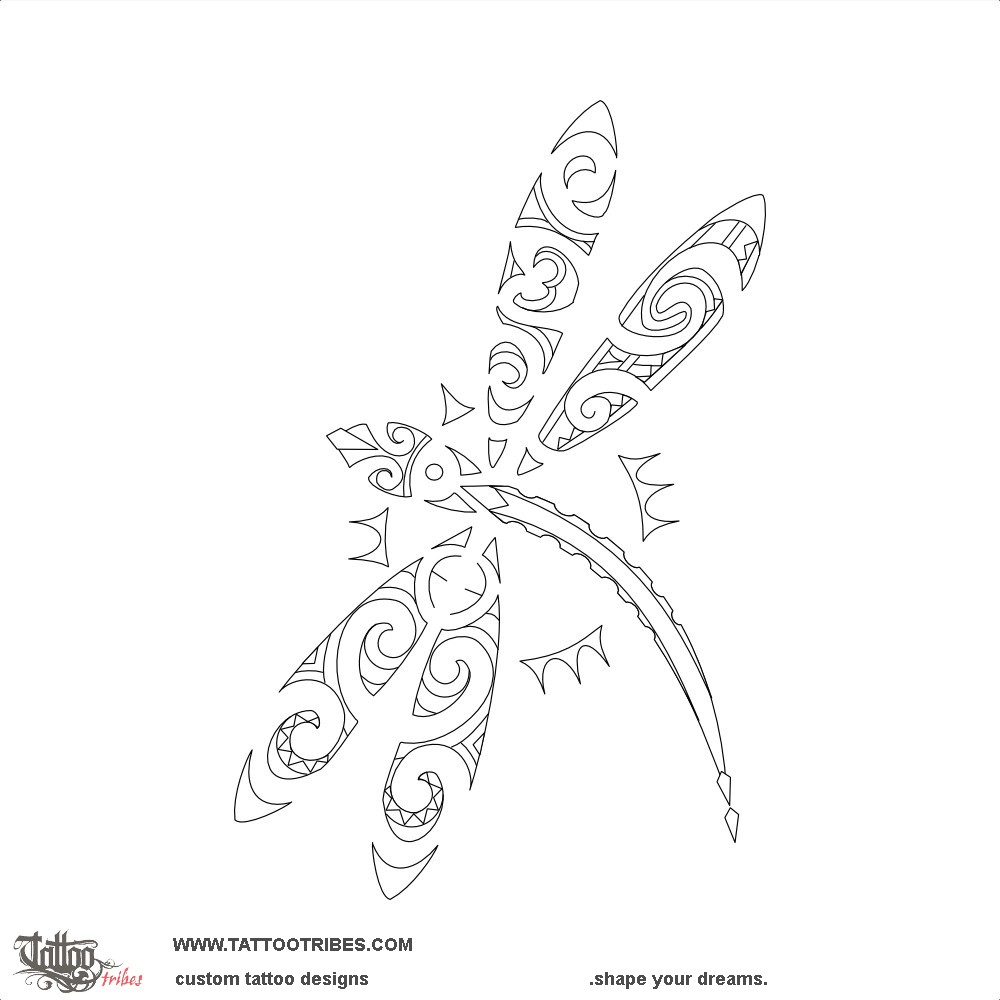 Stencil outline of JMP dragonfly, Son downloadable hi-res tattoo stencil