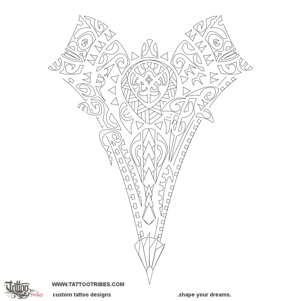 Stencil outline of Fa'aulutao, Spearhead downloadable hi-res tattoo stencil