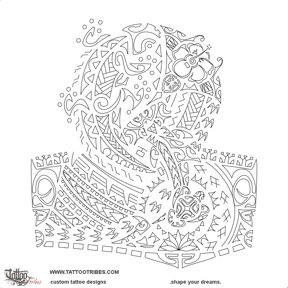 Stencil outline of Ti´amā, Freed man downloadable hi-res tattoo stencil