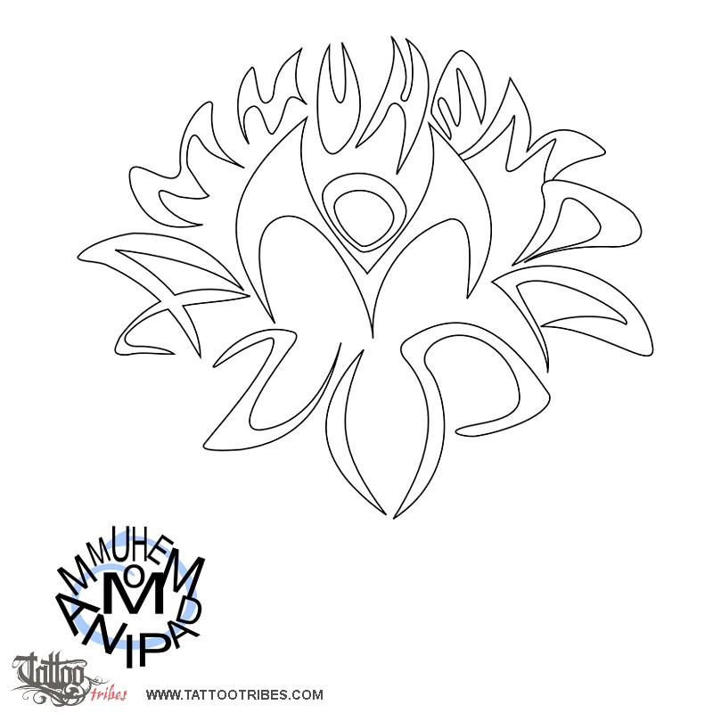 Stencil outline of Om mani padme hum, Lotus flower downloadable hi-res tattoo stencil