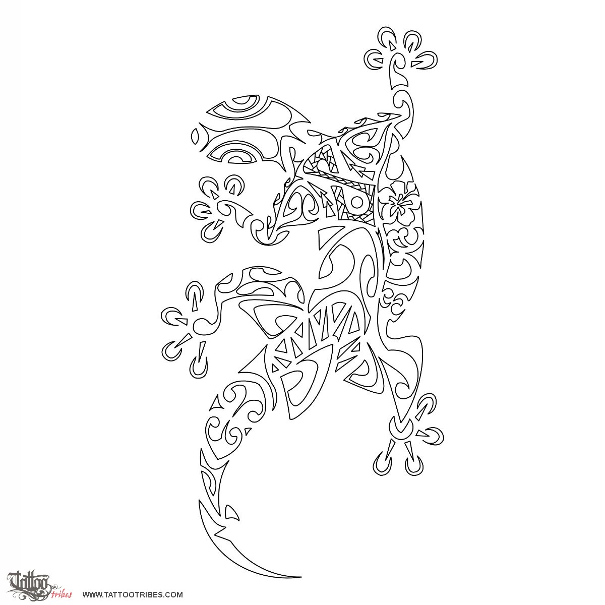 Stencil outline of Gecko, Protection, water downloadable hi-res tattoo stencil
