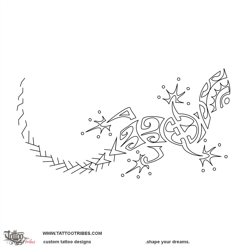 Stencil outline of Mo´o, Gecko downloadable hi-res tattoo stencil