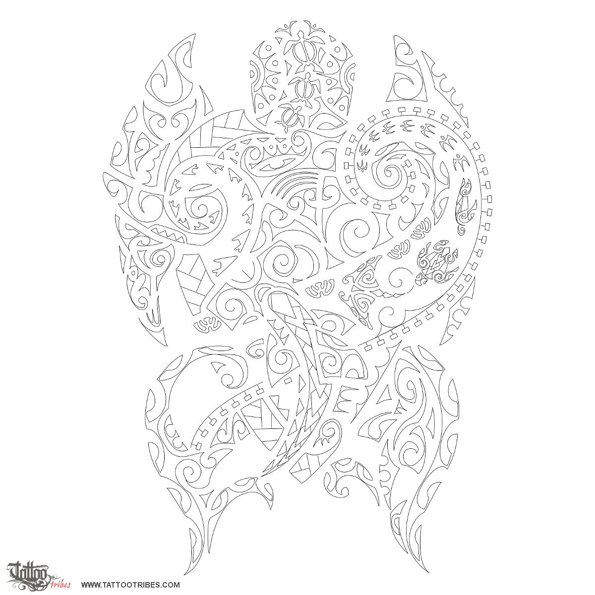 Stencil outline of Honu, Aumakua downloadable hi-res tattoo stencil