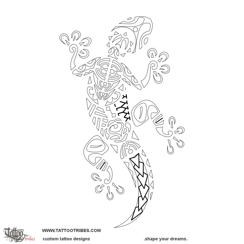 Stencil outline of Rose gecko, Family downloadable hi-res tattoo stencil