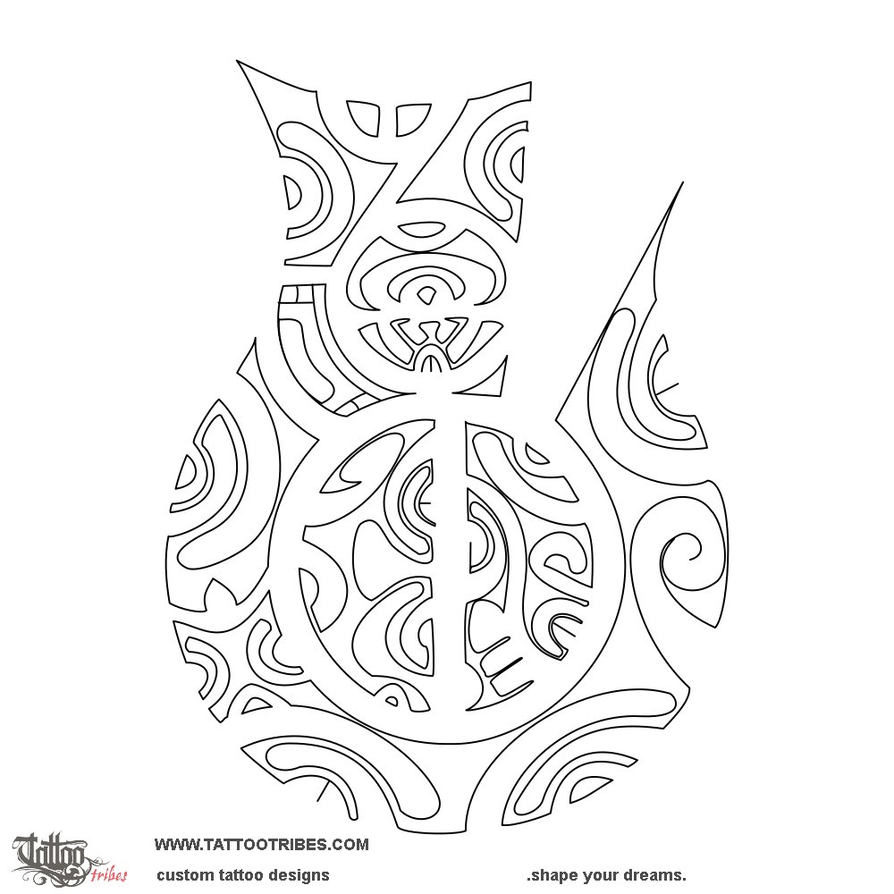 Stencil outline of Ahi a me vai, Fire and water downloadable hi-res tattoo stencil