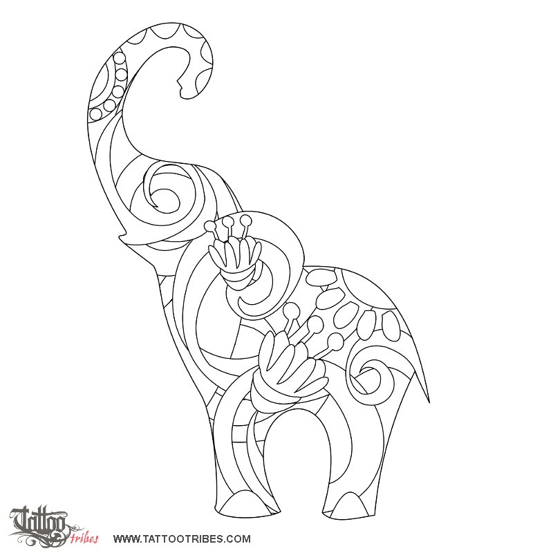 Stencil outline of Elephant, Good luck downloadable hi-res tattoo stencil