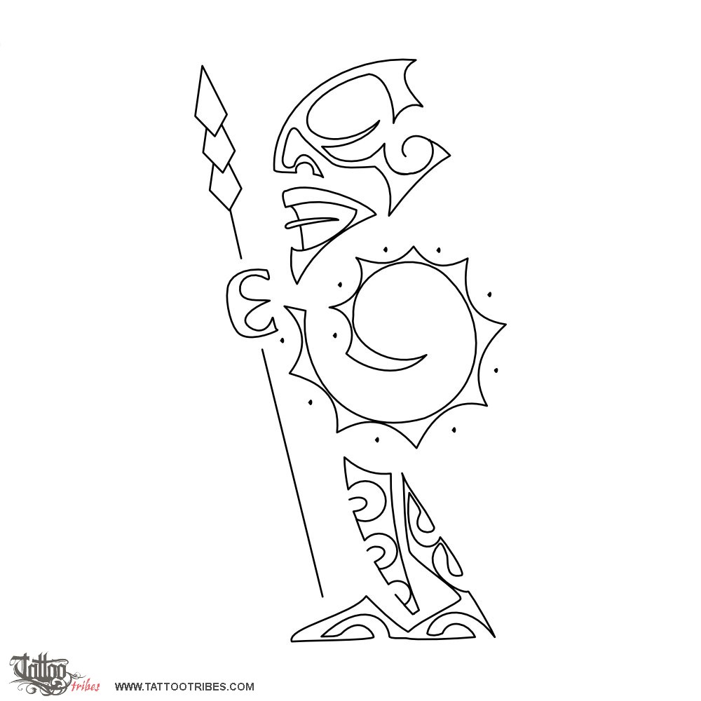 Stencil outline of Tiki warrior, Protection downloadable hi-res tattoo stencil