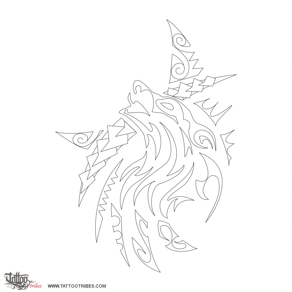 Stencil outline of Tribal wolf, Strength, passion downloadable hi-res tattoo stencil