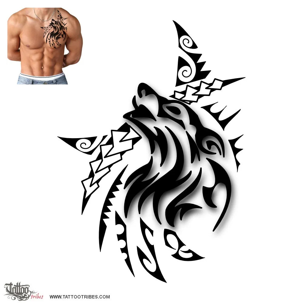 Tattoo image of Tribal wolf, Strength, passion downloadable hi-res tattoo flash design