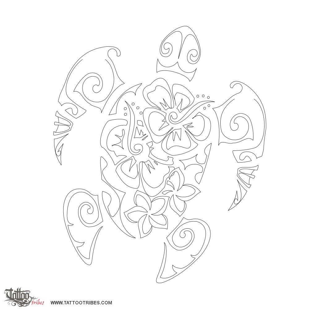 Stencil outline of Flowers turtle, Femininity downloadable hi-res tattoo stencil