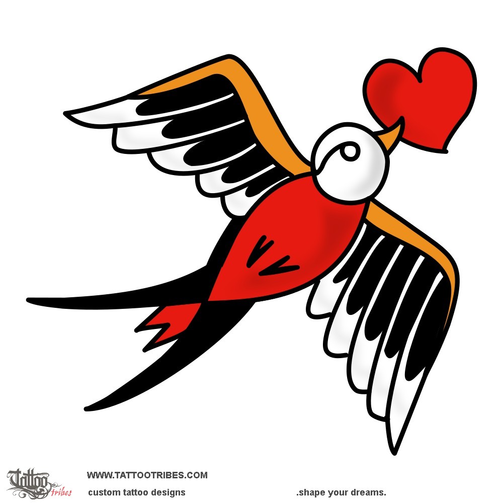 Tattoo image of Swallow and heart, Love downloadable hi-res tattoo flash design