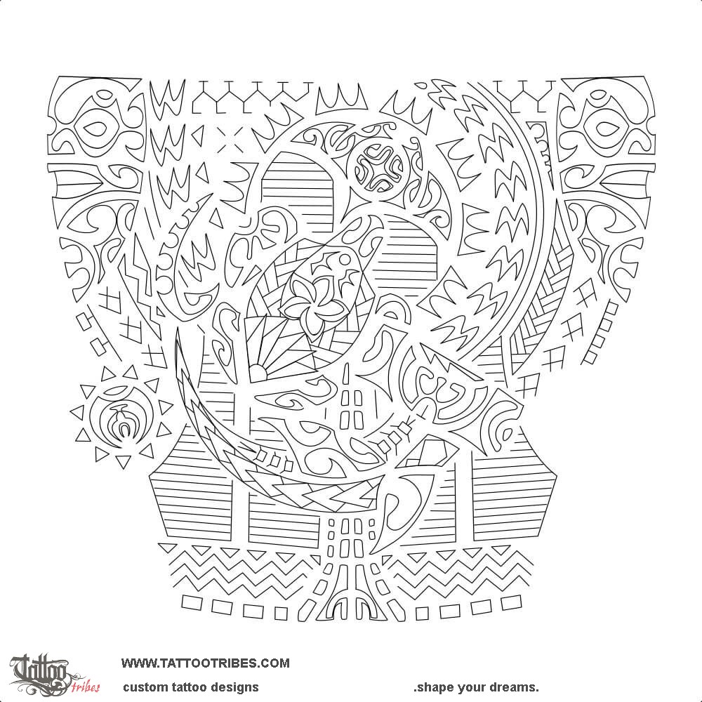 Stencil outline of Katau, Right side downloadable hi-res tattoo stencil