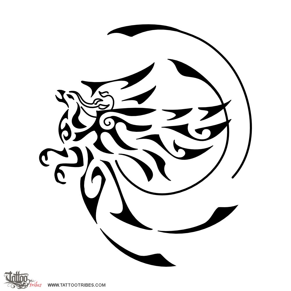 Tattoo image of Phoenix, Spiral downloadable hi-res tattoo flash design