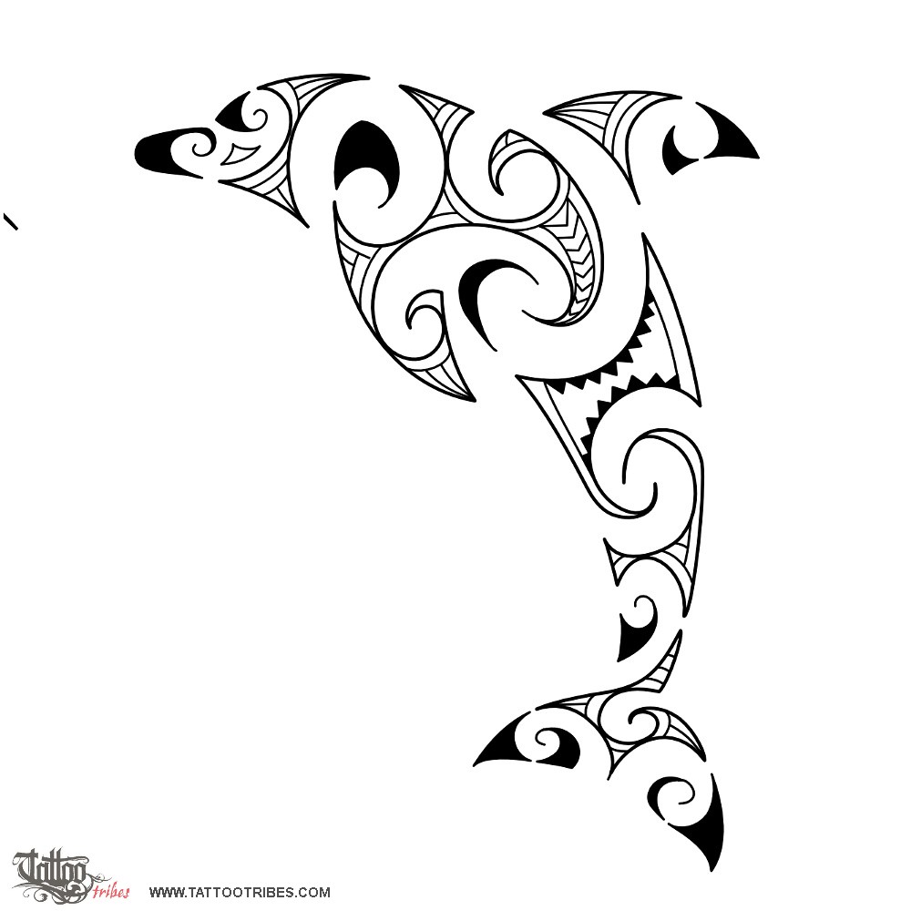 Tattoo image of Maori style dolphin, Maori series: WATER downloadable hi-res tattoo flash design