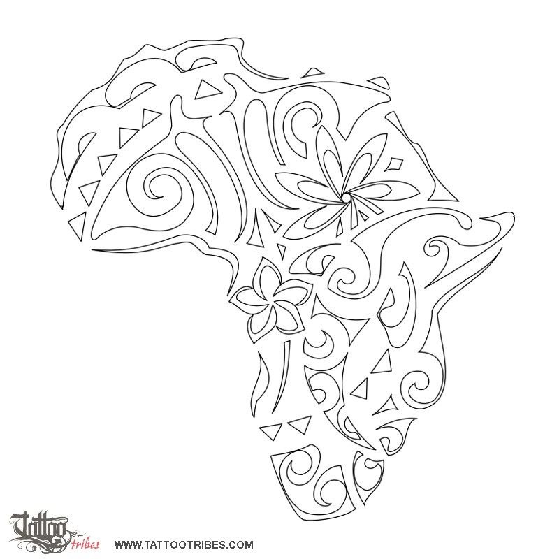 Stencil outline of Africa, Freedom, rebirth downloadable hi-res tattoo stencil