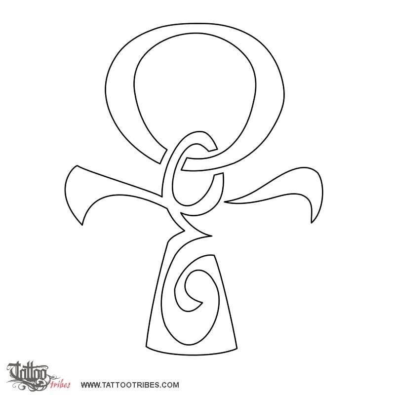 Stencil outline of Ankh + E, Eternal life downloadable hi-res tattoo stencil