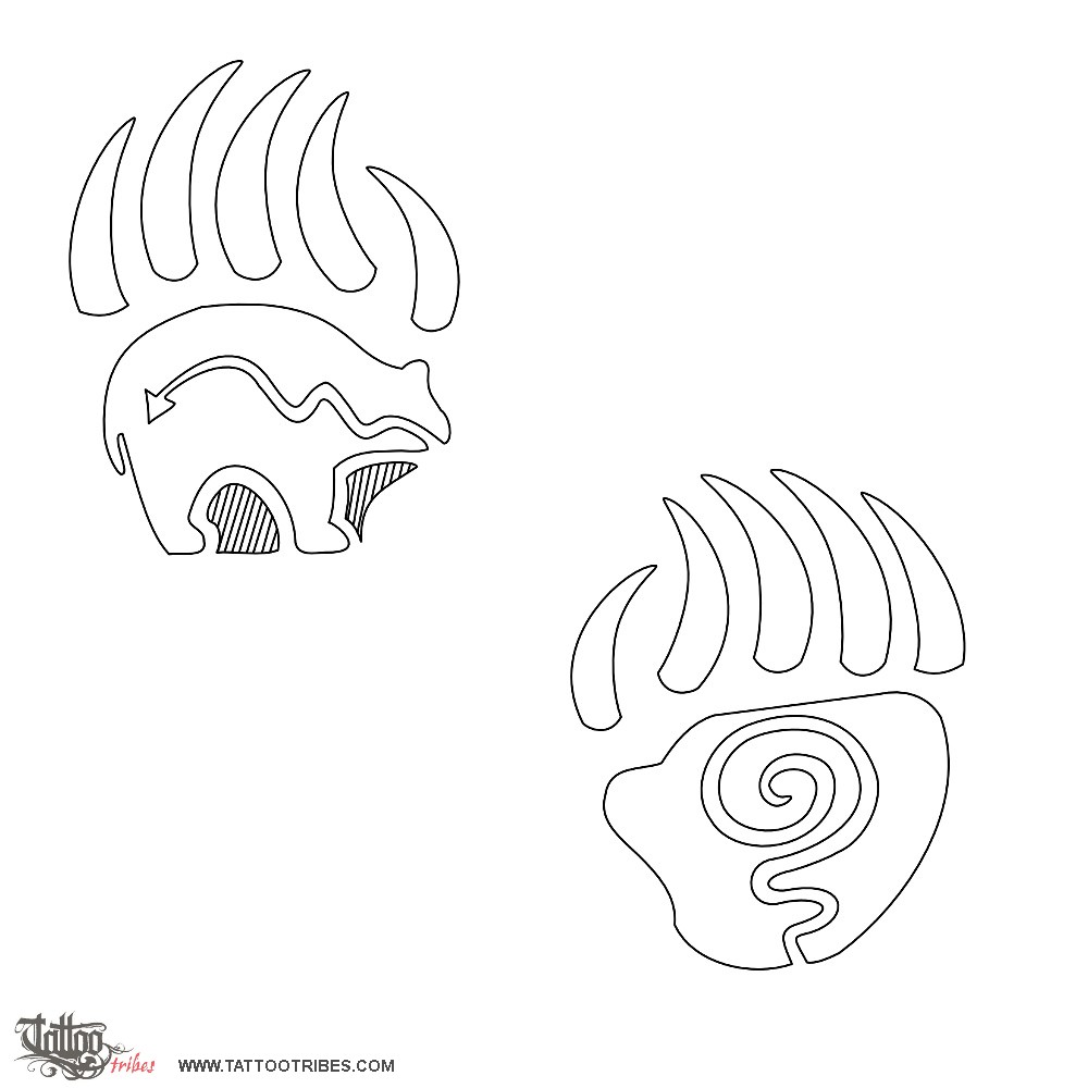 Stencil outline of Bear paws, Protection, strength downloadable hi-res tattoo stencil