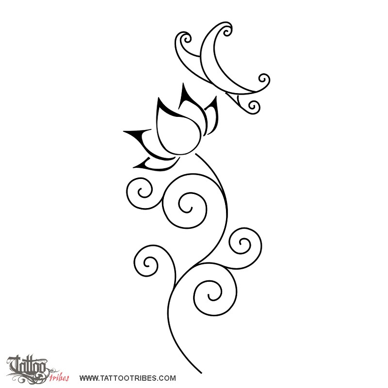 Tattoo image of Lotus and butterfly, Beautifully reborn downloadable hi-res tattoo flash design