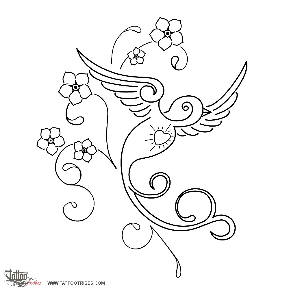 Tattoo image of Sparrow and flowers, Memory, love downloadable hi-res tattoo flash design