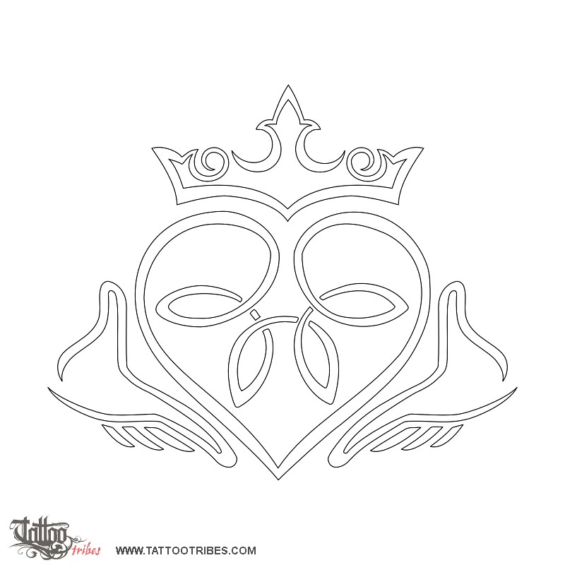 Stencil outline of Claddagh, Love, friendship, loyalty downloadable hi-res tattoo stencil