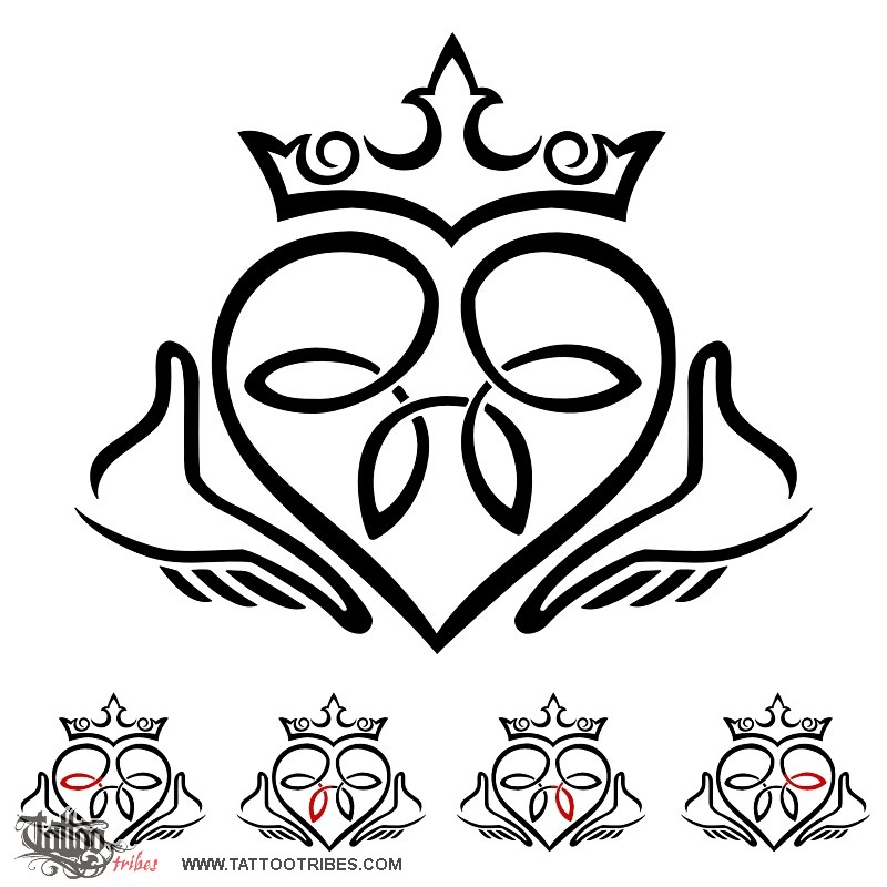 Tattoo image of Claddagh, Love, friendship, loyalty downloadable hi-res tattoo flash design