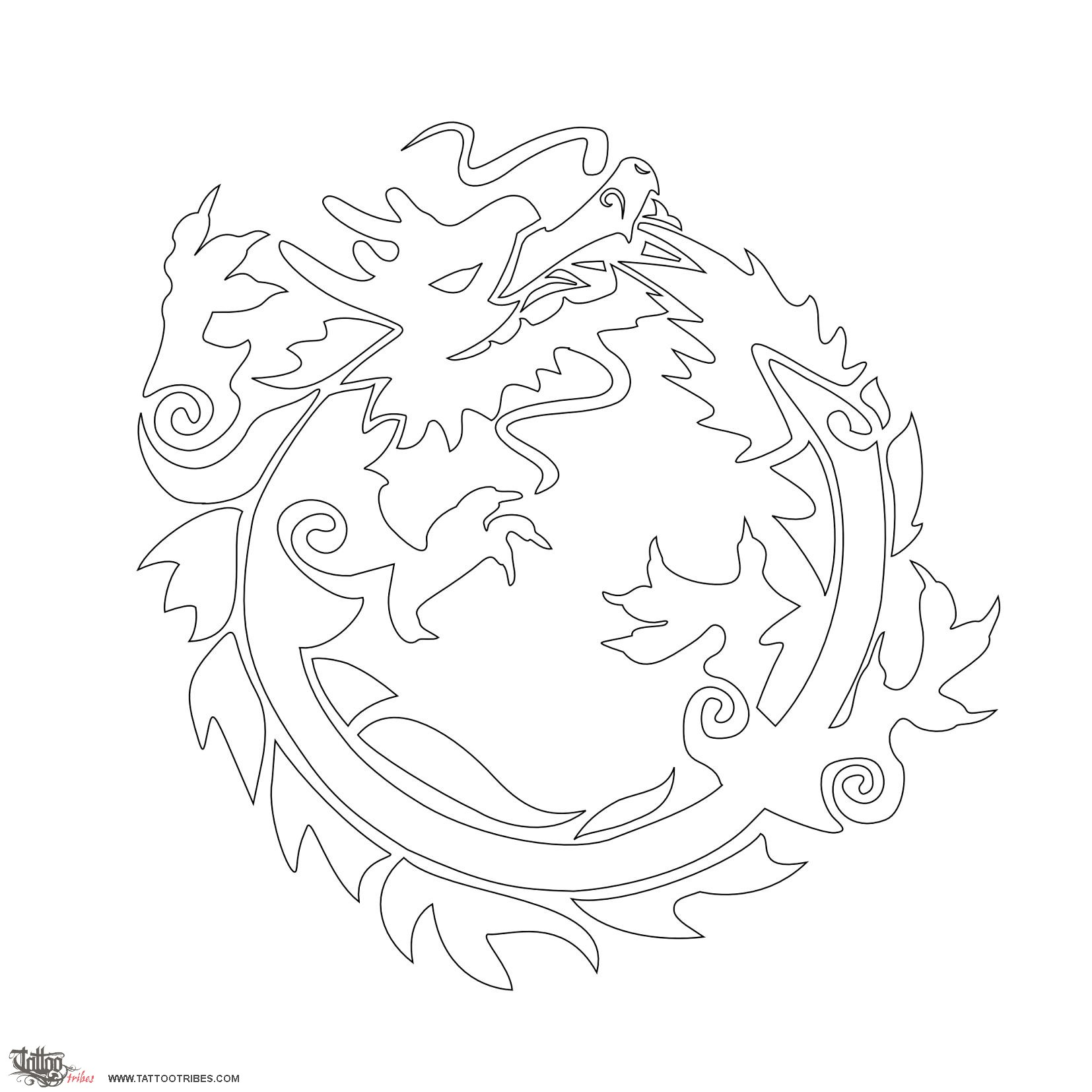 Stencil outline of Feng Shui dragon, Prosperity, energy downloadable hi-res tattoo stencil