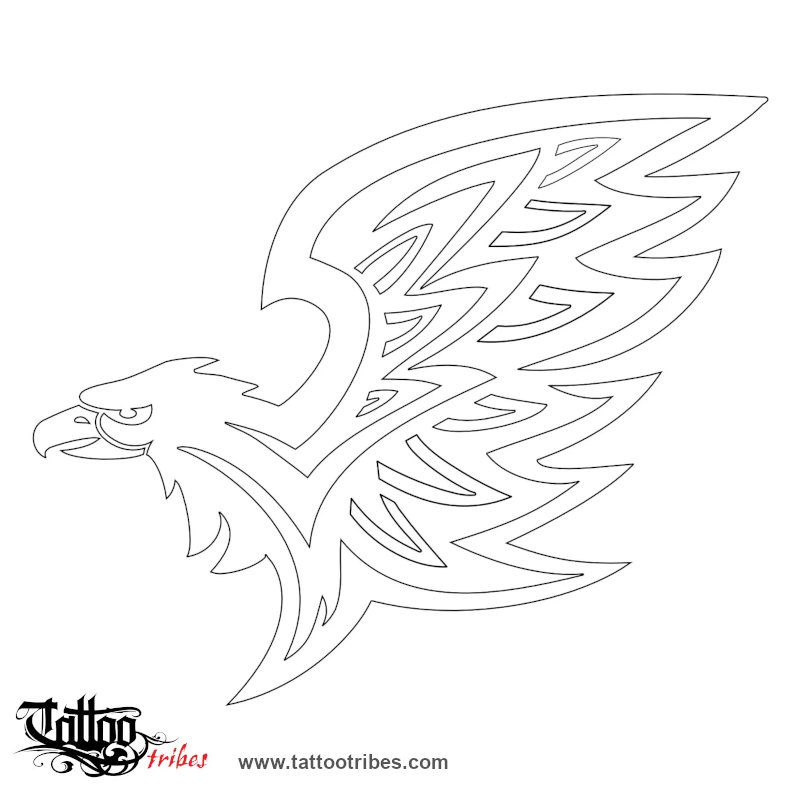 Stencil outline of Tribal Eagle, Fierceness, freedom downloadable hi-res tattoo stencil