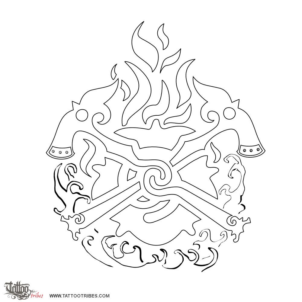 Stencil outline of Firefighters, Union, valiance, protection downloadable hi-res tattoo stencil